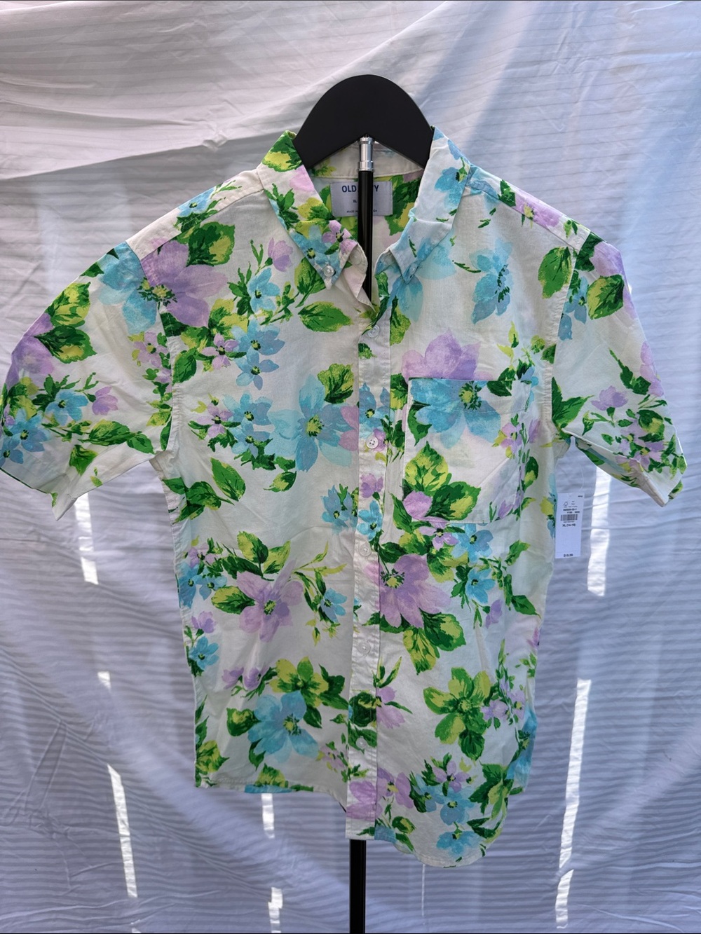 NWT White Button-Down Shirt with Green and Purple Floral Print, Boys XL